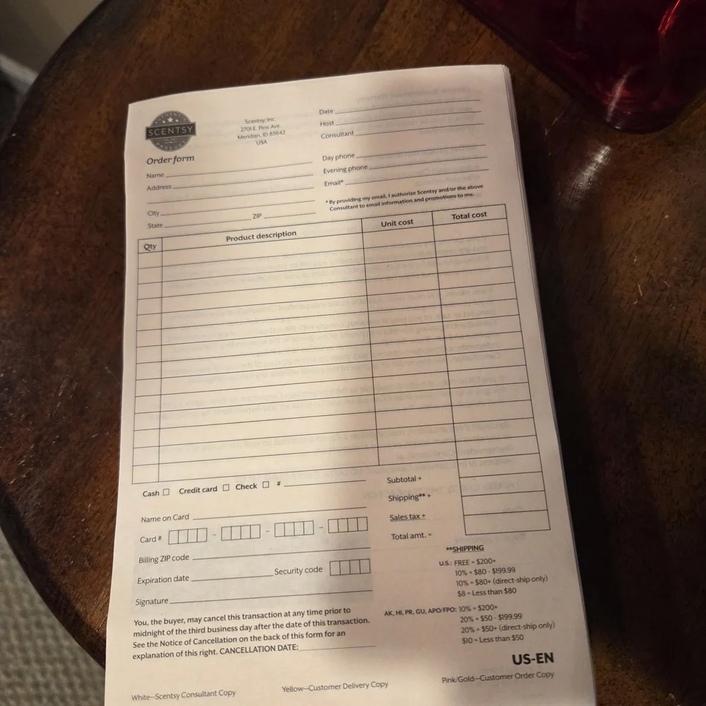 Scentsy Order Form Pad